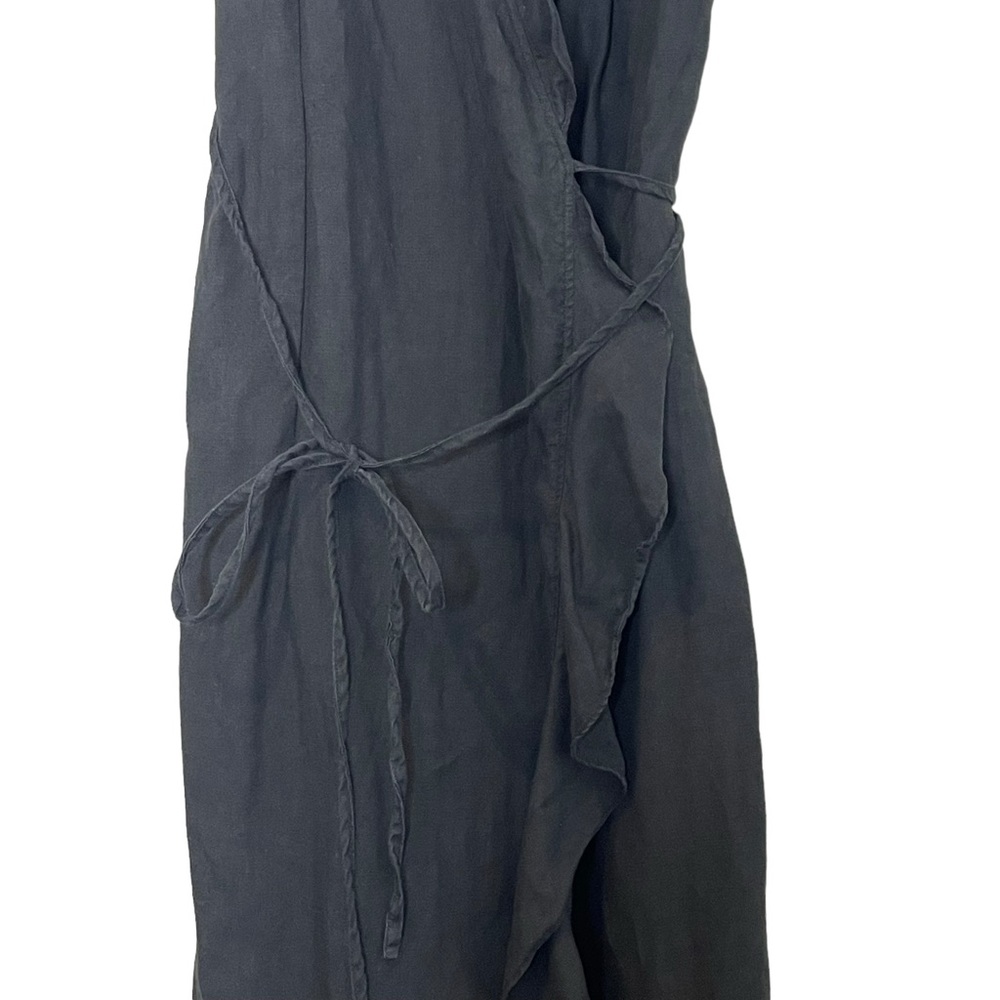 Scapa Womens 100% Linen Ruffle Wrap Midi Dress Size 38 Black Sleeveless - Picture 6 of 10